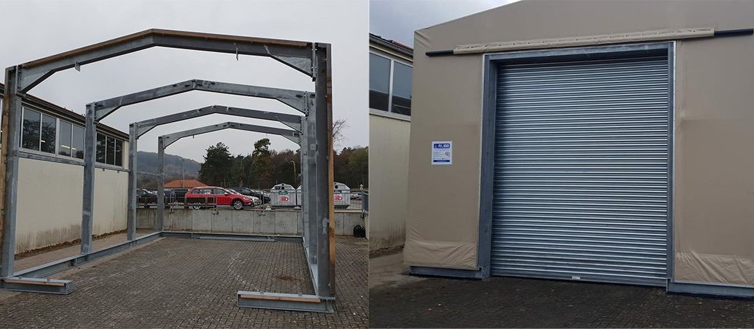 Rubb Buildings Ltd structure erected on a US Army Base in Germany using Platipus Anchors