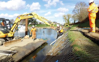Penton Hook Marina - Site Visit 050319 (8) enhanced Pontoon with excavator repairing reiver embankment