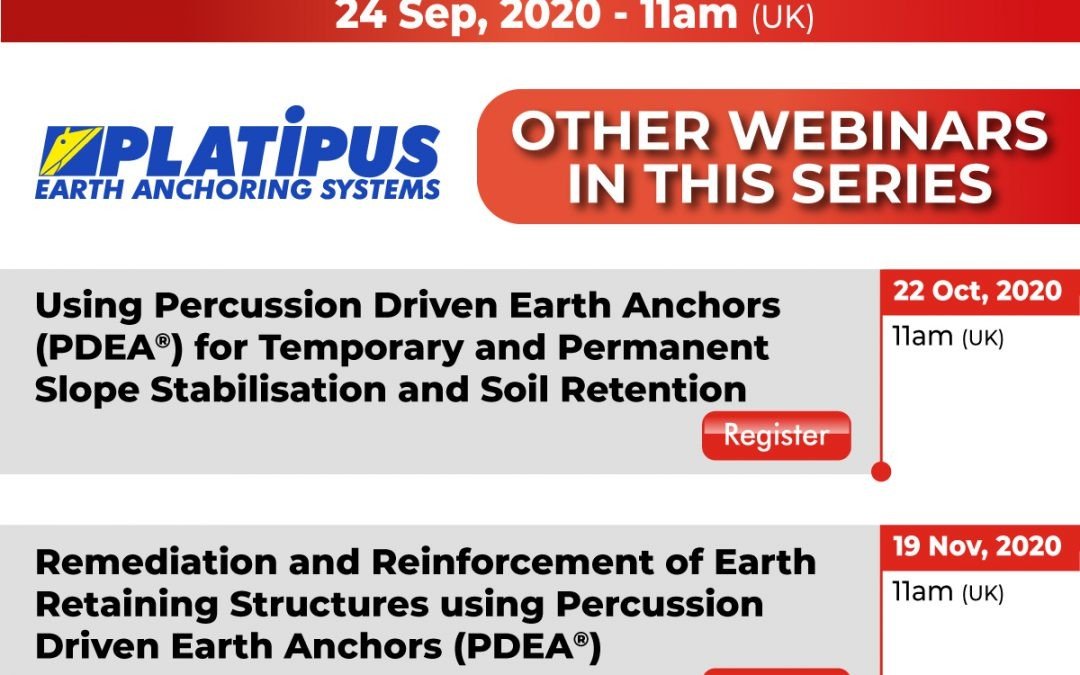 Join us for our next free live webinar covering Geotechnical Design using Percussion Driven Earth Anchors (PDEA®)