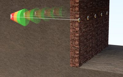 Retaining Wall with IP1 - 1 row of anchors - Lighter Illustration of Platipus Anchors on railway bridge abutment