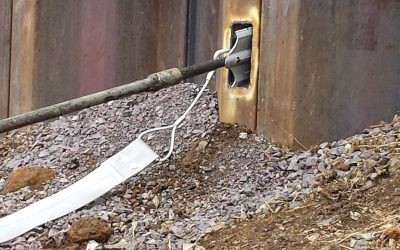 Westbury Station 005-flipped platipus anchor with plati-drain being driven through sheet piling