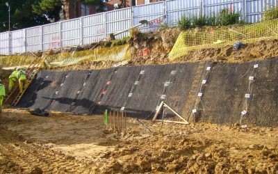 Pembury Hospital, Maidstone 031 Anchor plates and geosynthetic mesh securing a slope