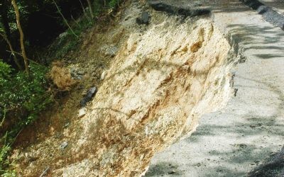 Stoner Hill, Steep, Nr Petersfield 001 Landslip that has collapsed a section of road