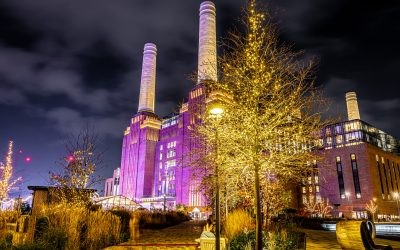 View of Battersea Power station during Christmas time in London