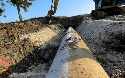 Pipeline Buoyancy - scraping soil pipeline Digger filling soil around pipeline - Canal de Bourgogne