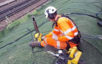 Farnborugh Cutting - Phase ii - 51 Tensioning earth anchors through erosion control matting