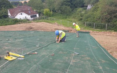 Lilybank Farm, Battle (1) load locking earth anchors on geosynthetic matting on a slope
