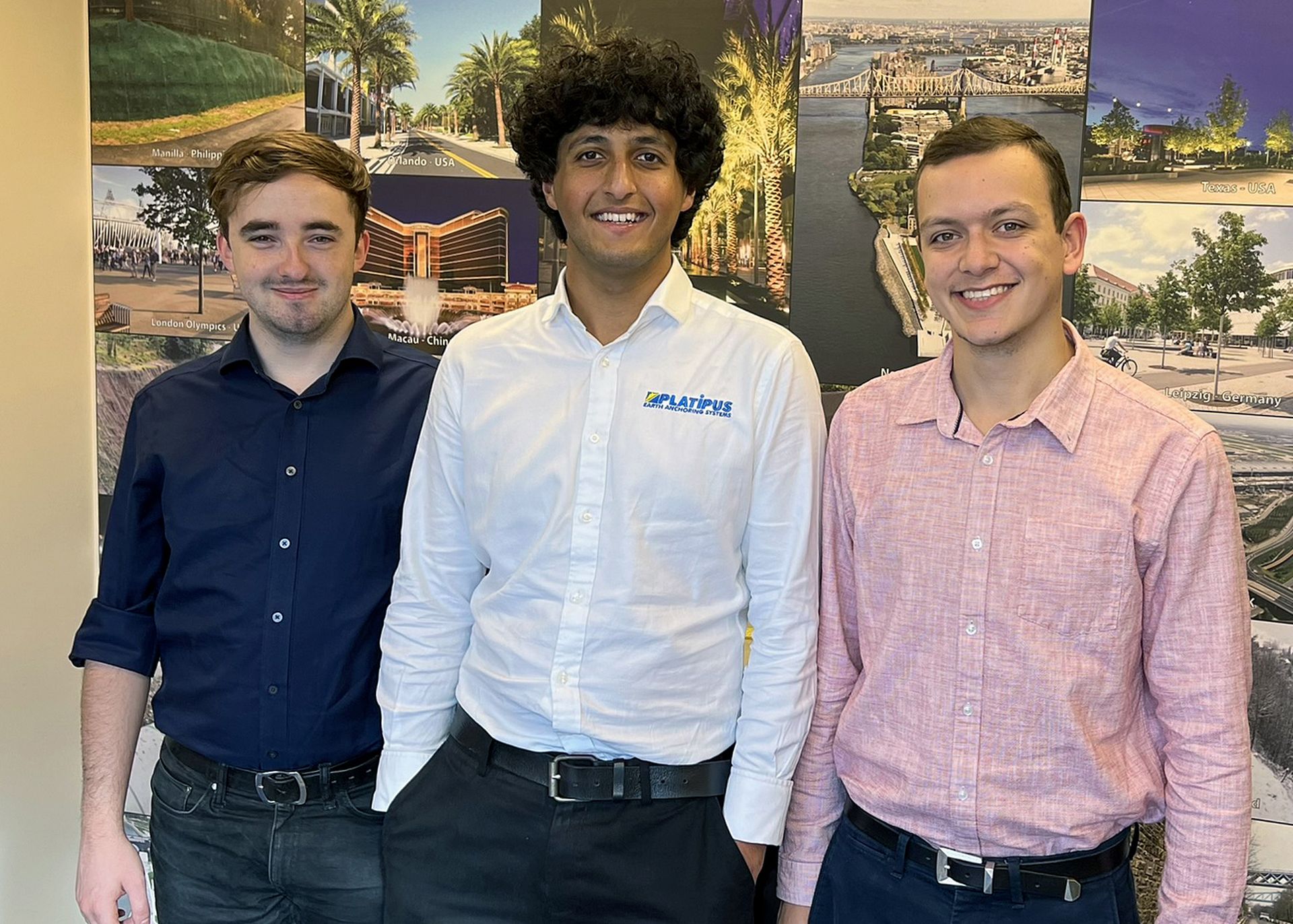 Three members of staff on their one year anniversary at Platipus Earth Anchors