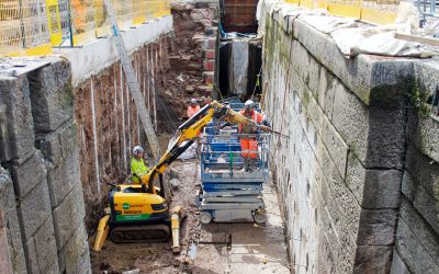 Marple Lock 7 - Installation - 189 - Enhanced Brokk Machine driving earth anchor