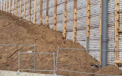 A7, Berthouly (4) Timber soldiers and wire mesh supporting engineered soil along the side of a motor bridge