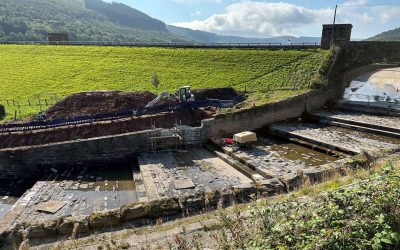 Before installation Talybont reservoir spillway during remediation works