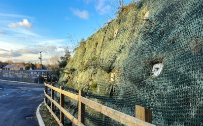 Little Preston, Kent_04 - Enhanced Slope with geotextile matting and earth anchors next to a road