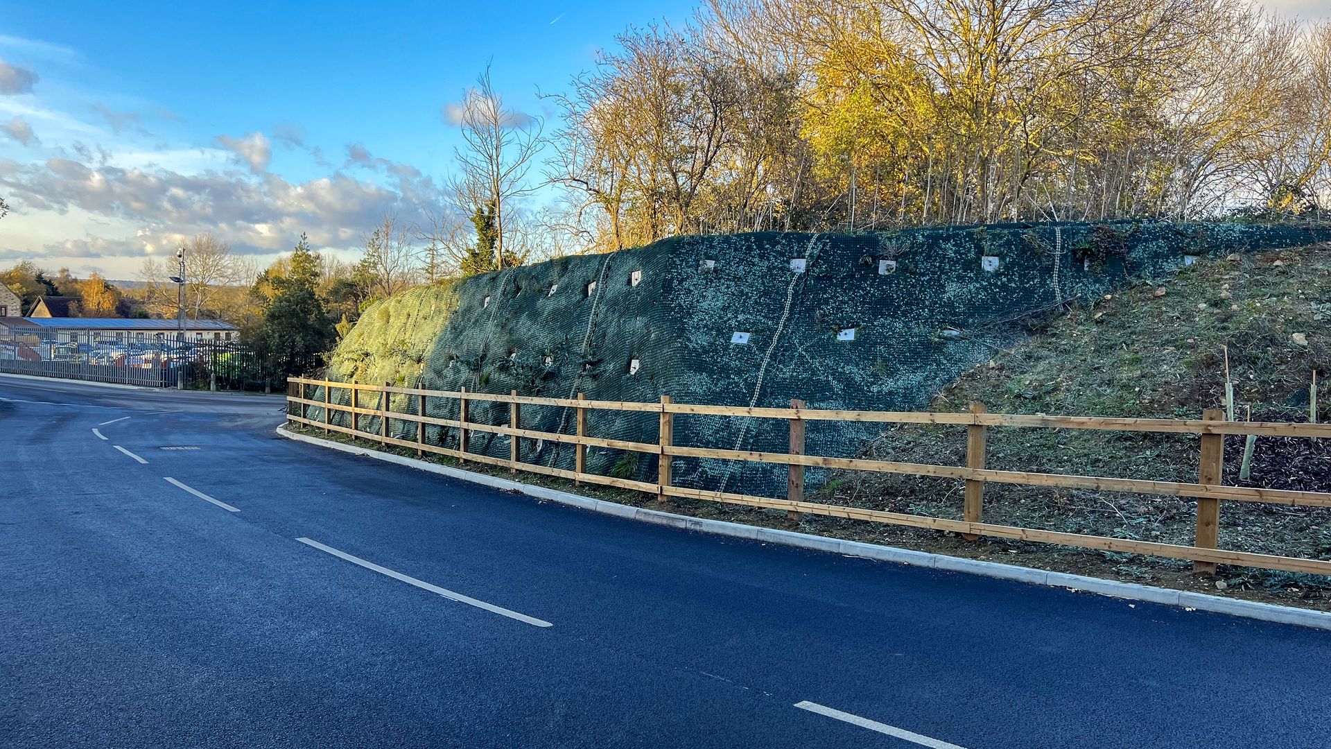 Little Preston, Kent_21 - Enhanced Slope with geotextile matting and earth anchors next to a road