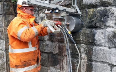Ashton-Under-Lyne 74 - Enhanced Core hole being drilled in railway bridge abutment