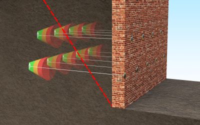 Retaining Walls - Cross Section Illustration of Platipus Anchors on retaining wall