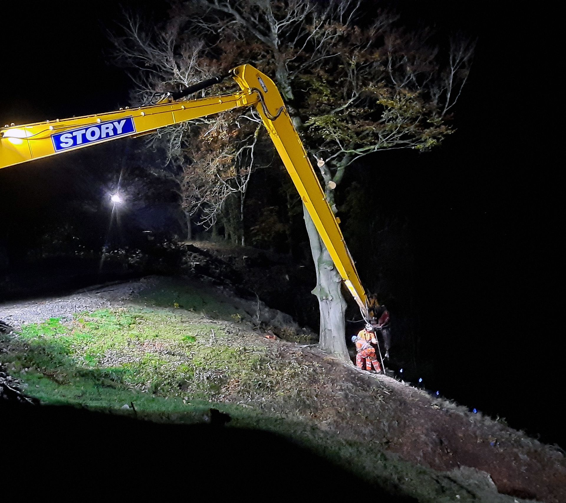 Platipus Earth anchor being installed with long reach excavator on Network Rail Project