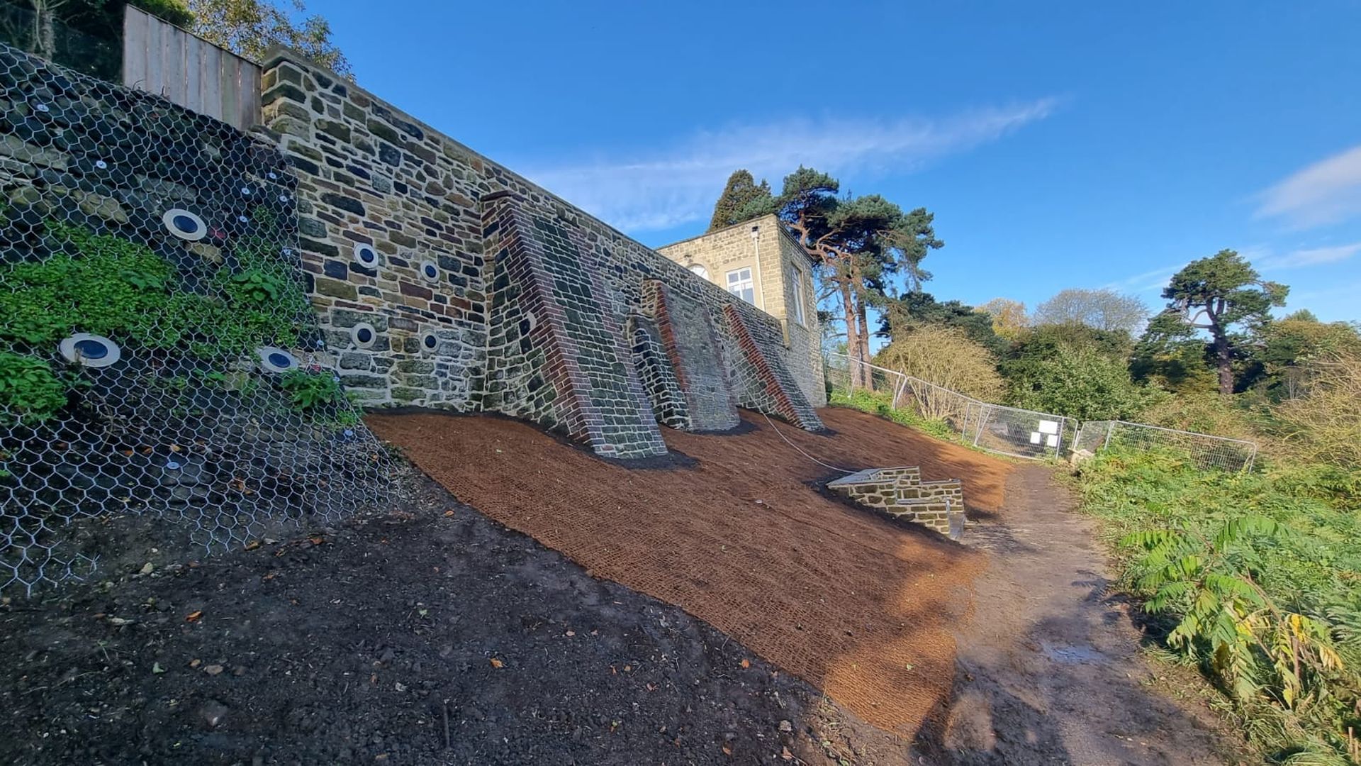 Heritage wall remediated with Platipus ground anchors