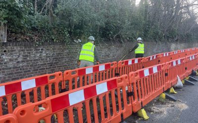 Linkfield Street, Redhill - 6 Enhanced workers repairing brick retaining wall