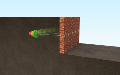 Retaining Wall Brick 4K - with sky Illustration of brick retaining wall with earth anchors